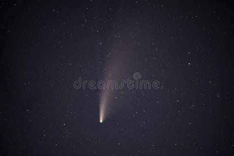 Bright Comet Neowise Shining In The Starry Night Sky Great For