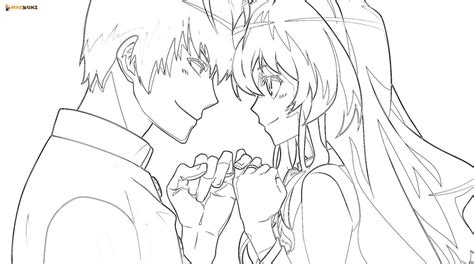 Anime Couples Kissing Coloring Page