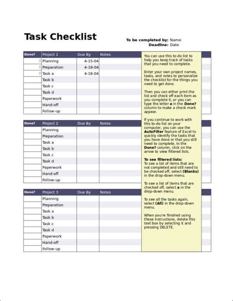 Free 19 Task Checklist Samples And Templates In Pdf Excel Ms Word