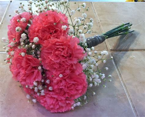 Hot Pink Carnations With Babys Breath Accents Wedding Flowers