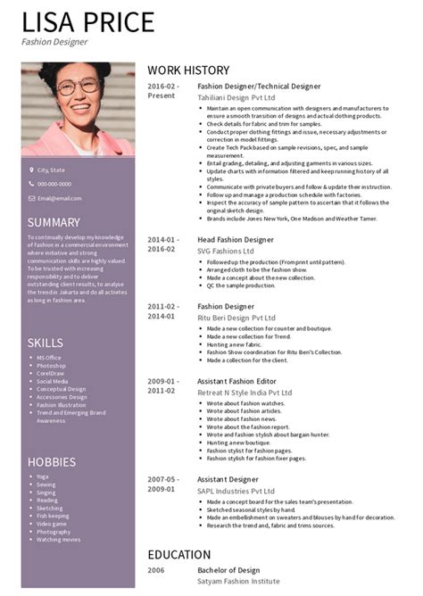 Fashion Designer Resume Examples And Samples For 2022 Visualcv