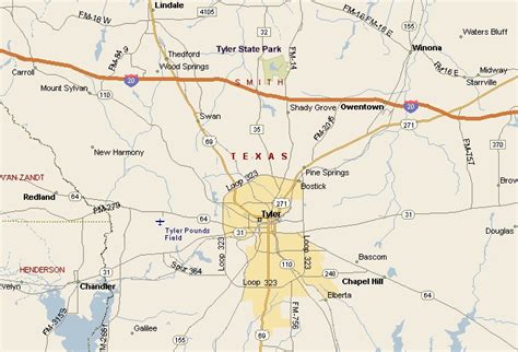 Piney Woods Region Tyler Texas Area Map