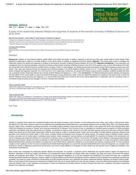 (PDF) A study of the relationship between lifestyle and ...