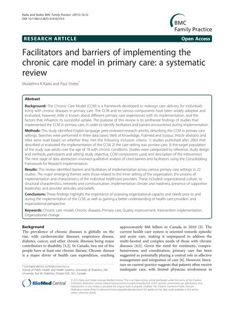 One focuses on the ccm as the organizing framework for the care of a patient with. (PDF) Facilitators and barriers of implementing the ...