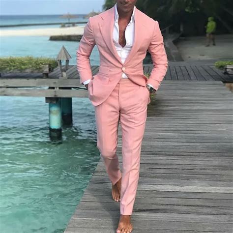 2018 Latest Coat Pants Designs Summer Beach Men Suits Pink Suits For