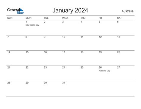 January 2024 Calendar With Australia Holidays