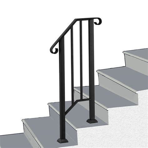 Vevor wrought iron handrail stair railing fit 2 or 3 stepsadjustable hand rail. Iron Step Handrail Stair Railing Kit Fit 1or2 Step Black ...