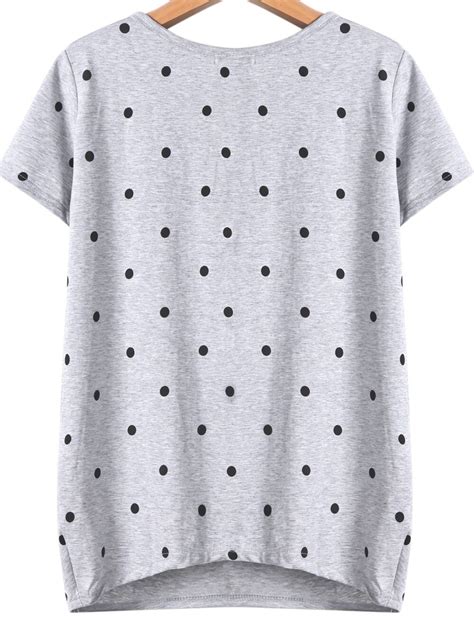 Grey Short Sleeve Polka Dot Print T Shirt Sheinsheinside