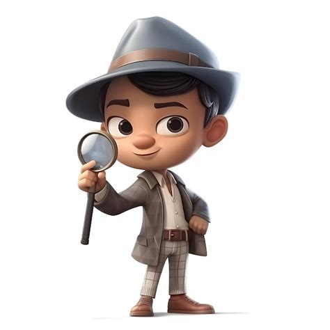 Premium Ai Image Cartoon Detective With Magnifying Glass On White