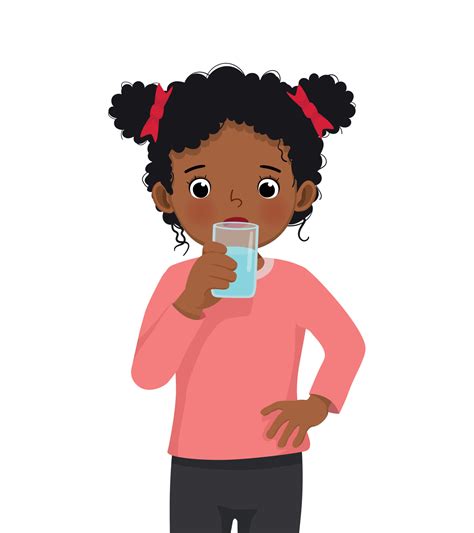 Cute Little African Girl Feeling Thirsty Drink A Glass Of Water