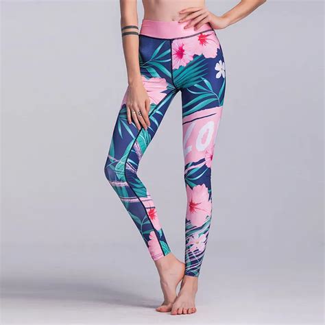flower printed yoga pants women high waist yoga sport leggings fitness running tights trousers