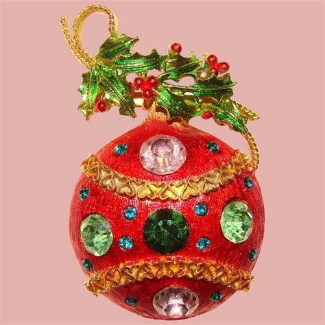 Fabulous Christmas Ornament Vintage Rhinestone Brooch Ruby Lane