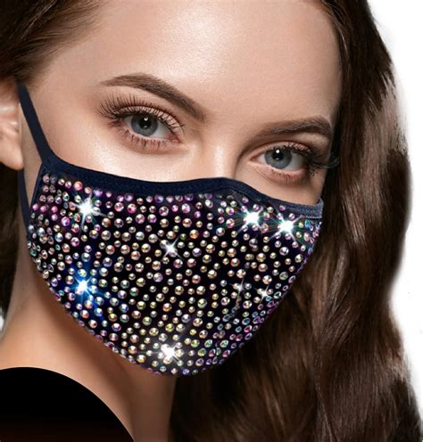 Designer Cute Face Masks For Women Girls Bling Fancy Sequence Washable Bedazzled Masks For