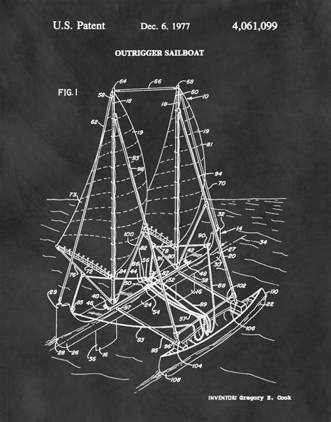 1977 Sailboat Patent Print Outrigger Art Print Nautical Poster