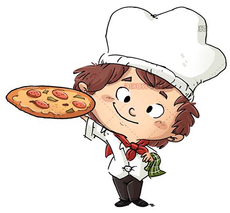 Niño Cocinero Con Pizza En La Mano Dibustock Ilustraciones