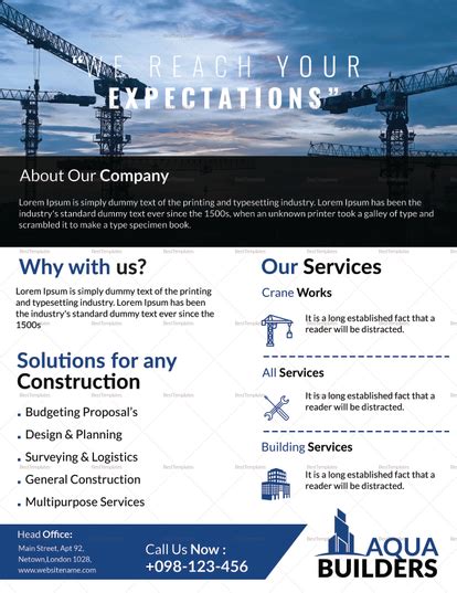 Construction Company Flyer Design Template In Psd Word Publisher