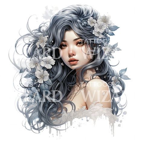 Anime Girl Delicate Flowers Tattoo Design Tattoos Wizard Designs