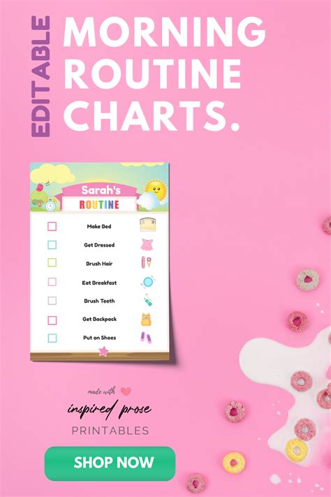 Editable Morning Routine Chart Checklist With Name Pink Morning