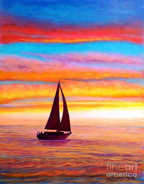 Sailboat At Sunset Painting By Sarah Irland Fine Art America