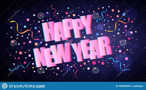 Happy New Year Overlapping Lettering With Colorful Round Confetti Stock