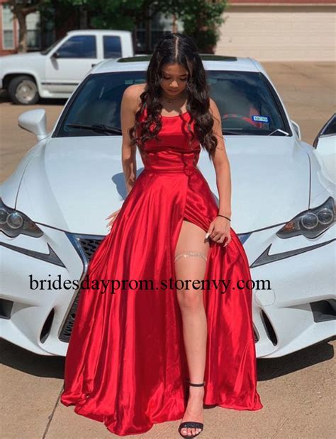 Red Long Prom Dresses High Slit Shiny Silk Satin Sexy Women Wedding Party Gowns Evening Dresses