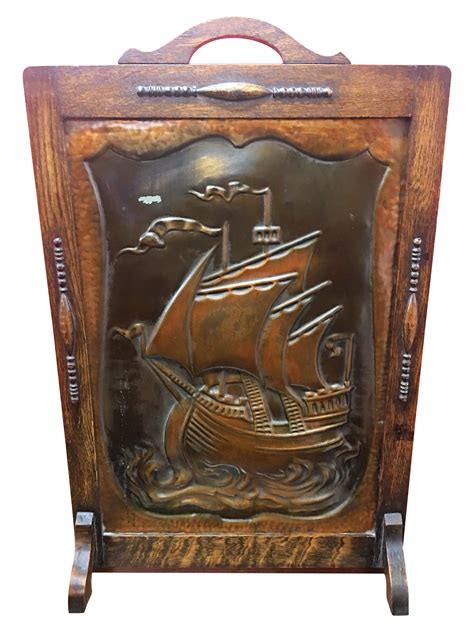 Antique Embossed Copper Nautical Fireplace Screen | Chairish