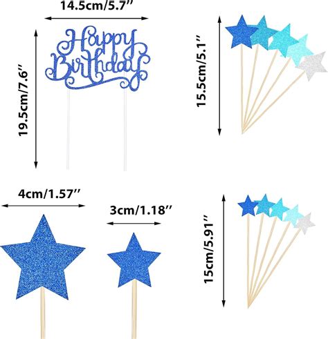 Glitter Cake Decorating Toppers Blue Happy Birthday Cake Topper With
