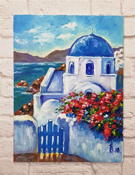Santorini Original Oil Painting Sunny Greece Scenery Painting Etsy