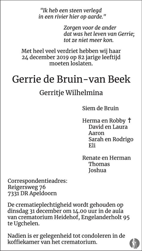Gerritje Wilhelmina Gerrie De Bruin Van Beek