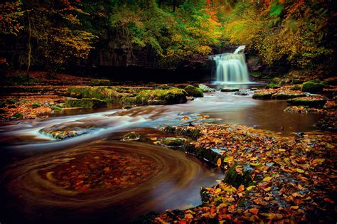 England Waterfall Forest Yorkshire Autumn Wallpapers Hd Desktop