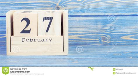 Vintage Photo February 27th Date Of 27 February On Wooden Cube