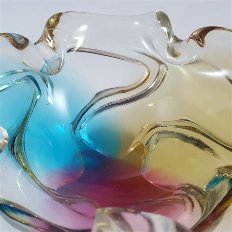 Sanyu Japanese Retro Amber Pink And Blue Glass Fantasy Bowl In