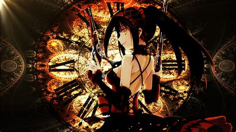X Px Free Download HD Wallpaper Anime Date A Live Black Hair Clock Gun Kurumi