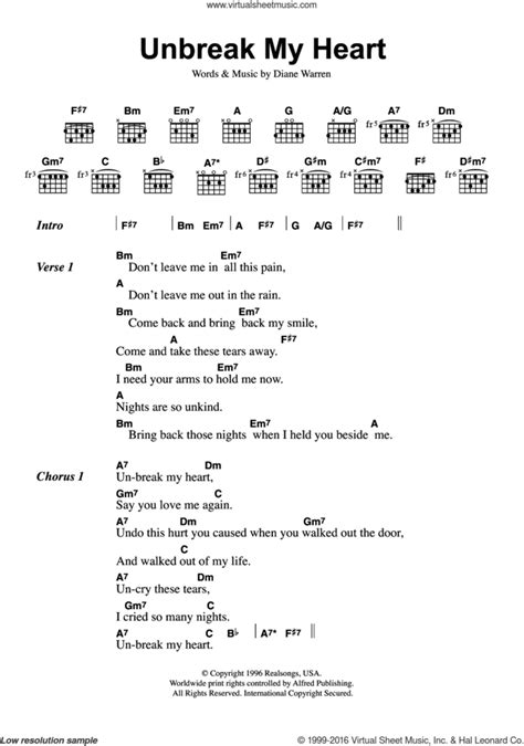 Un Break My Heart Sheet Music For Guitar Chords Pdf