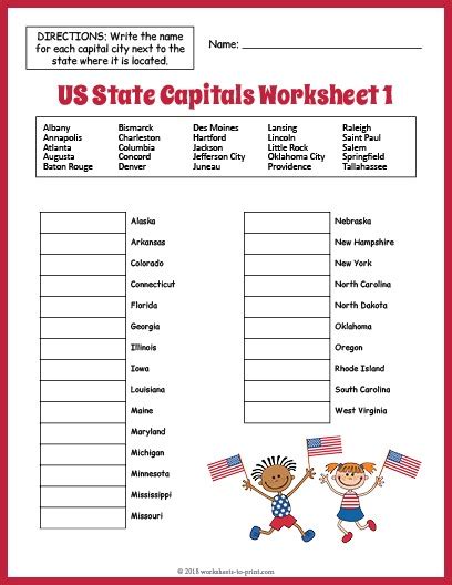 Us States Worksheet