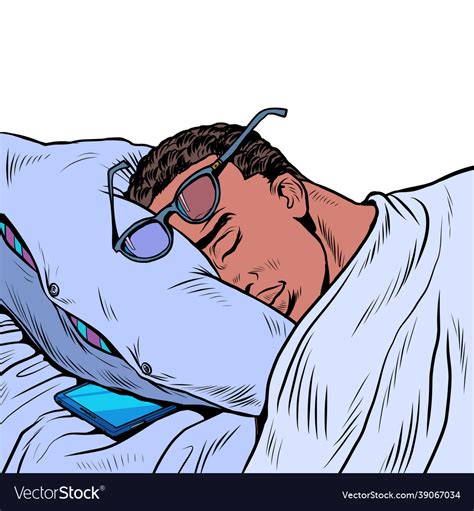 A Black Man Is Sleeping With Glasses Phone Vector Image