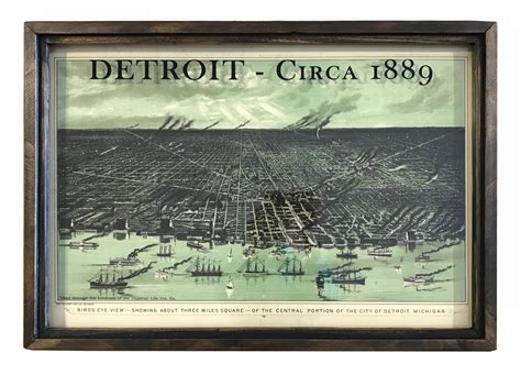 Vintage Detroit Map Framed Reproduction 1889 Map Of Detroit