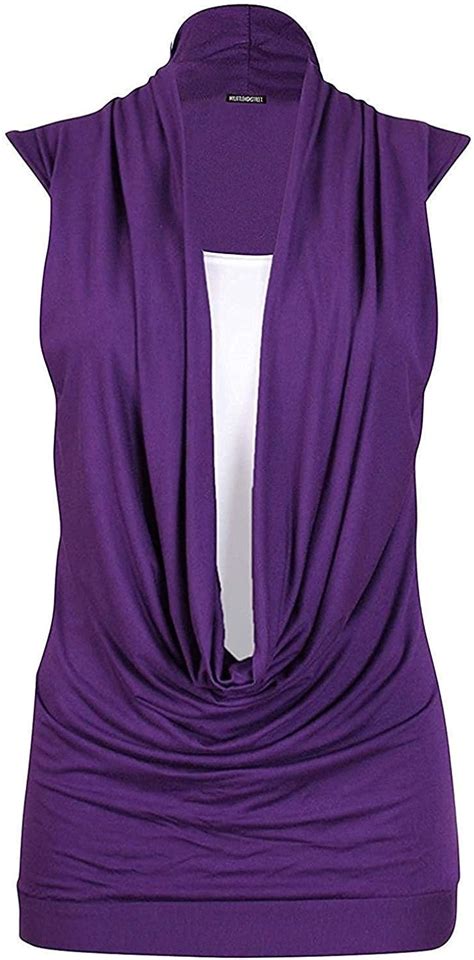 purplehanger women s sleeveless insert gather vest long tee top purple 4 6 clothing