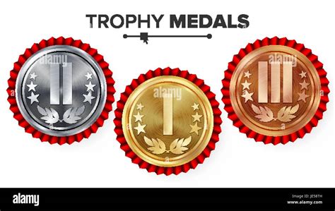 Gold Silver Bronze Place Badge Medal Set Vector Realistic