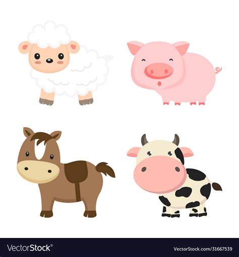 Cute Farm Animals Cow Pig Sheep And Horse Vector Image