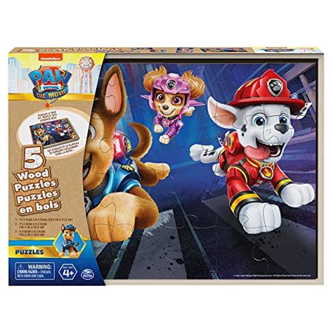 Paw Patrol The Movie Set Of 5 Wood Puzzles With Storage Box For Kids