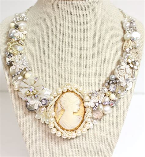 Cameo Statement Necklace Bridal Bib Necklace Chunky By Brassboheme