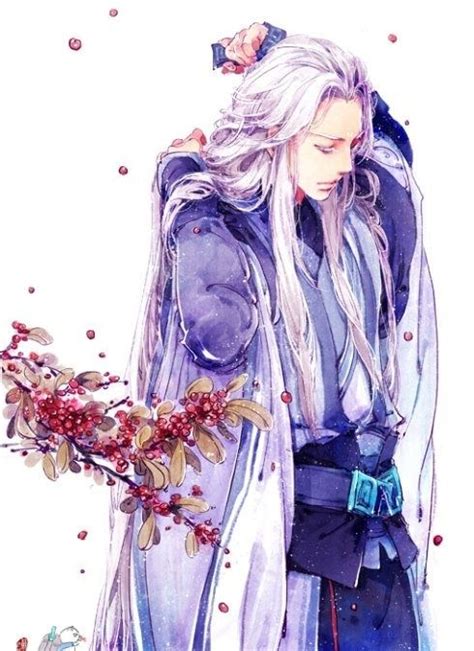 White Hair Blue Kimono Oriental Fantasy Male