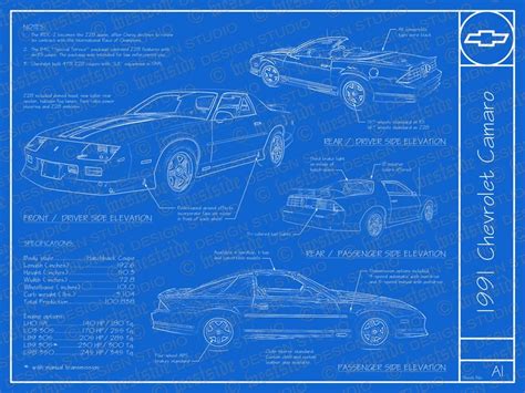 1991 Chevrolet Camaro Blueprint Poster 18x24 Jpeg Etsy