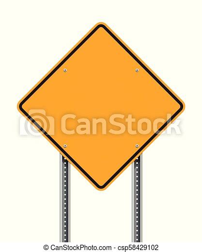 Vector Illustration Of Blank Yellow Diamond Road Sign On Two Posts