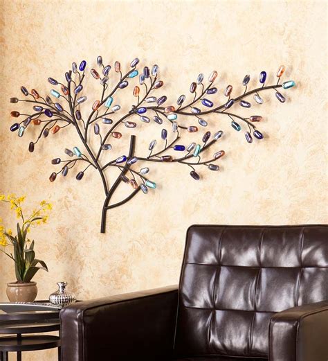 Tree Wall Sculpture With Glass Leaves Metal Wall Art Metal Tree