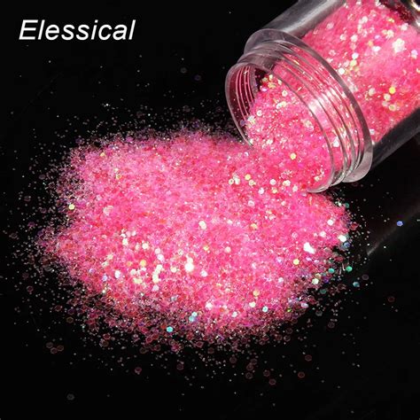Elessical New Fashion Bling Pink Holographic Nail Sequins Nail Glitter