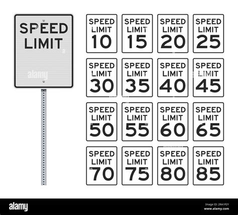 Vector Illustration Of The American Speed Limit Road Signs On Metallic