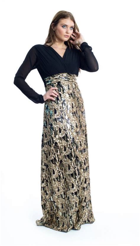 A Splendid Xela Black And Gold Maxi Dress With Classy Sequined Finish