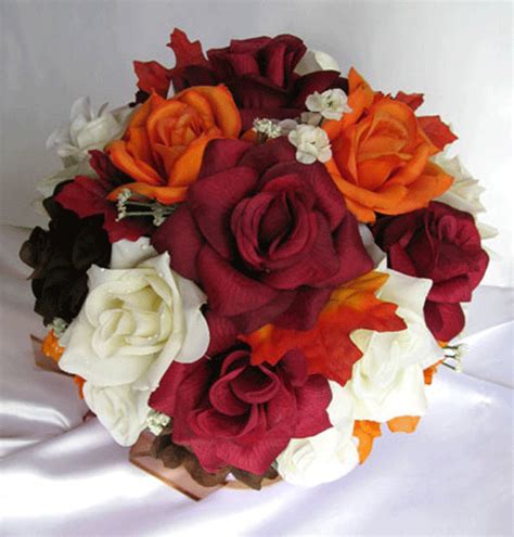 21pc Bridal Bouquet wedding silk flowers FALL BROWN ORANGE ...